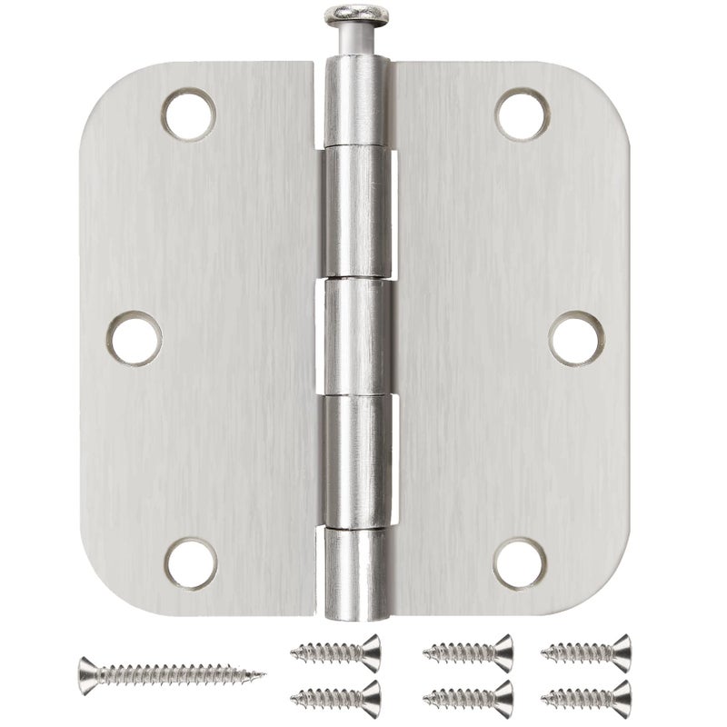 JIW 6 Pack Nickel Door Hinges Brushed Nickel 3 1/2 Interior Door Hinges Satin Nickel 3.5 Inch with 5/8  Radius Corners 3 ""x 3 "" Silver Hardware Controls JIW Garage Factory - Image 1